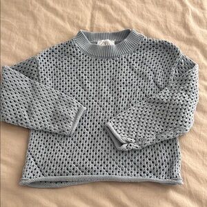 Light Blue Open-Knit Crewneck Sweater by Zara